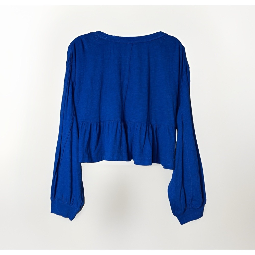 Anthropologie Pilcro Textured Blue Cropped Top Size Medium Blue Peasant Boho - Picture 5 of 5